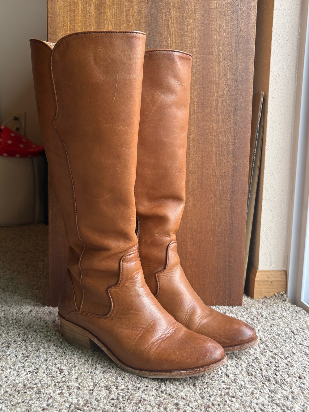 Frye Tall Leather Riding Boots - Cognac Brown